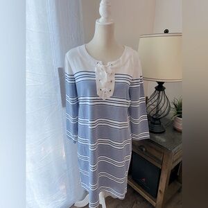 Vineyard Vines Blue and White Striped Lace-Up Dress